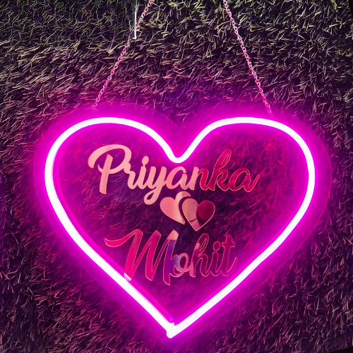 Custom Neon Heart LED Name Frame