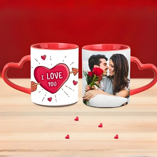 Customized Heart Handle Photo Mug
